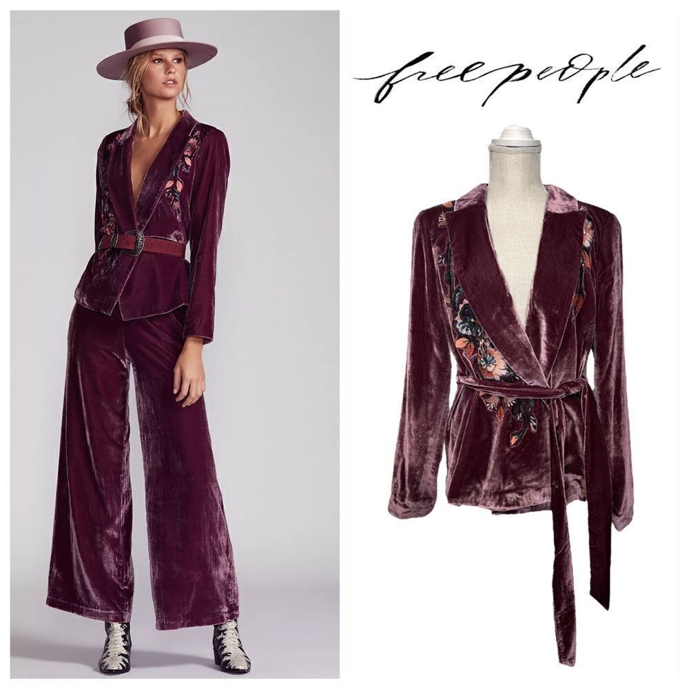 Free People Velvet Jacket in Rich Burgundy